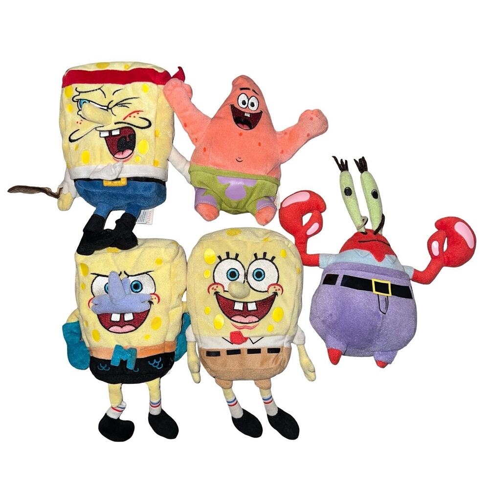 Lot of 5 2000s TY SpongeBob Mr Krabs Patrick Star Beanie Babies Plush Y2K